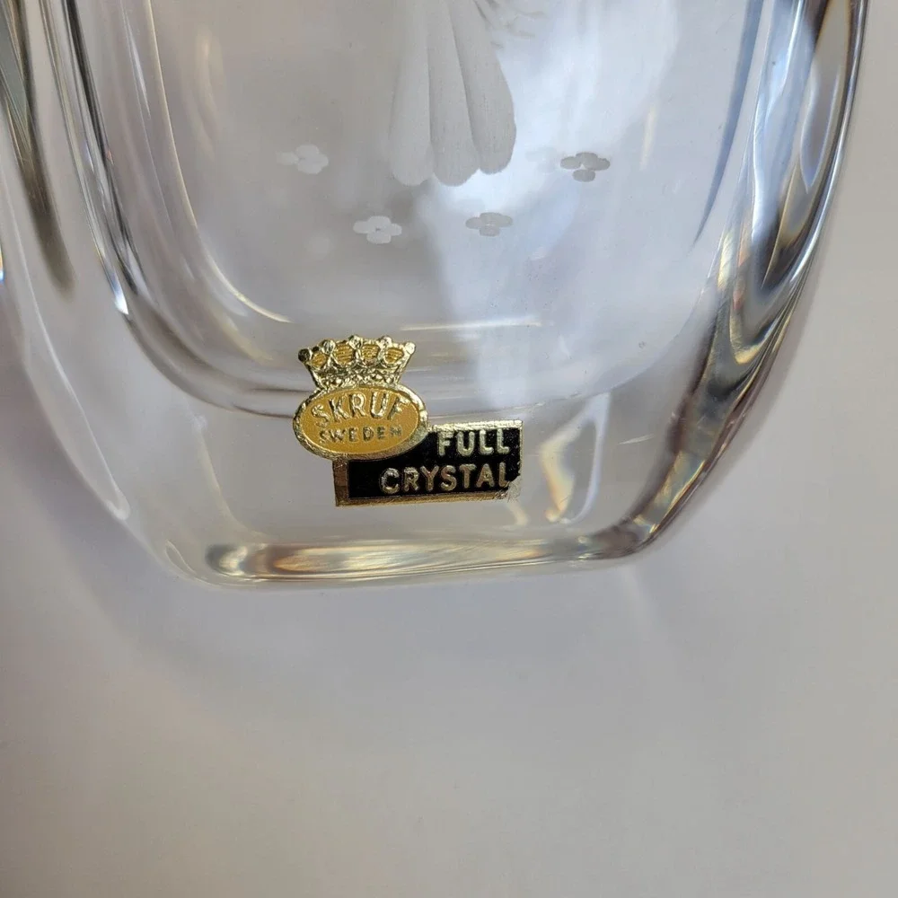 Vtg MCM Skruf Sweden Lead Crystal Pair of 2 Vases Vanity Organizers Signed 3.5